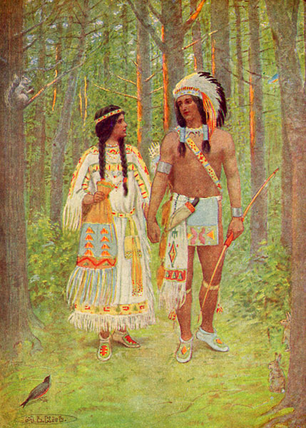 Hiawatha With His Bride Minnehaha Walking Hand In Hand by M.L. Kirk
